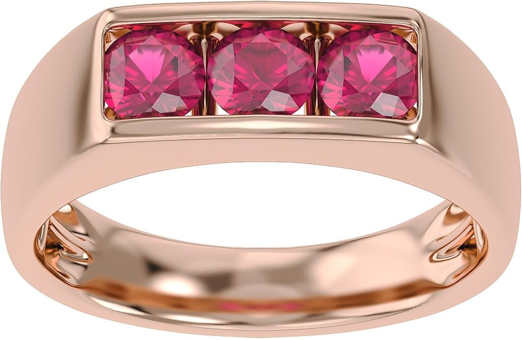 1Ct Mens 3 Stone Band Ring Ruby Lab Grown Gemstone 10k or 14k Gold or 925 Silver