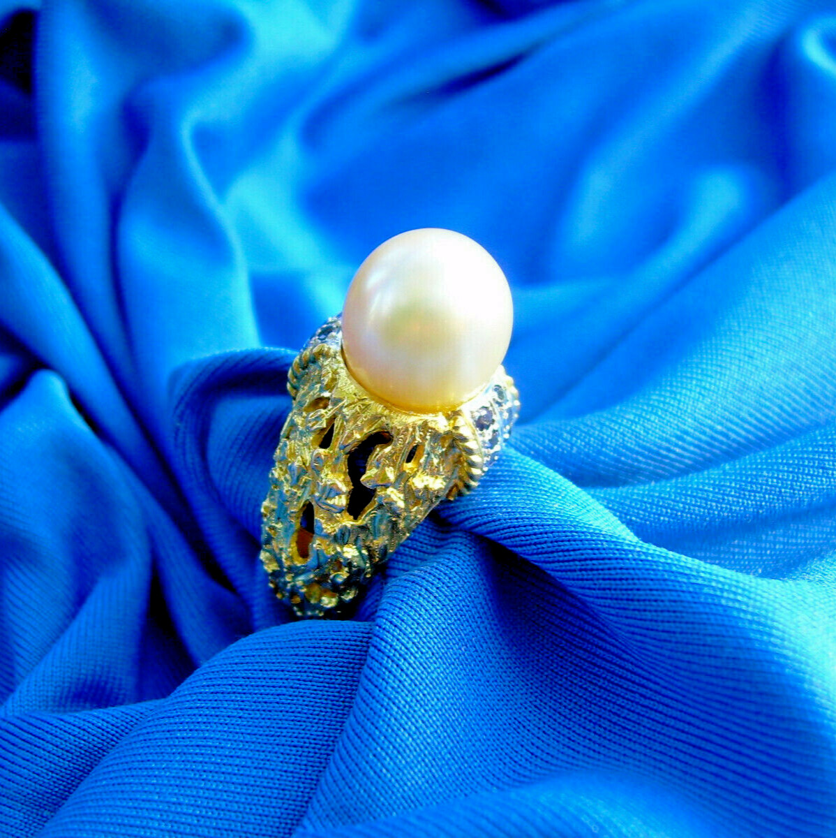 Original Pearl Sapphire Engagement Statement Ring Deco Cocktail Style 14K GOLD
