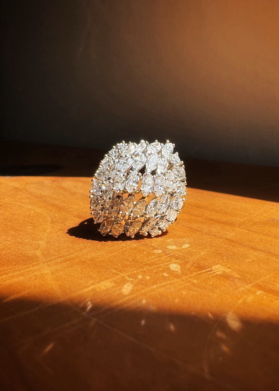 Vintage Platinum and Diamond Cluster Cocktail Ring, 38 Diamonds 4 Carat Total