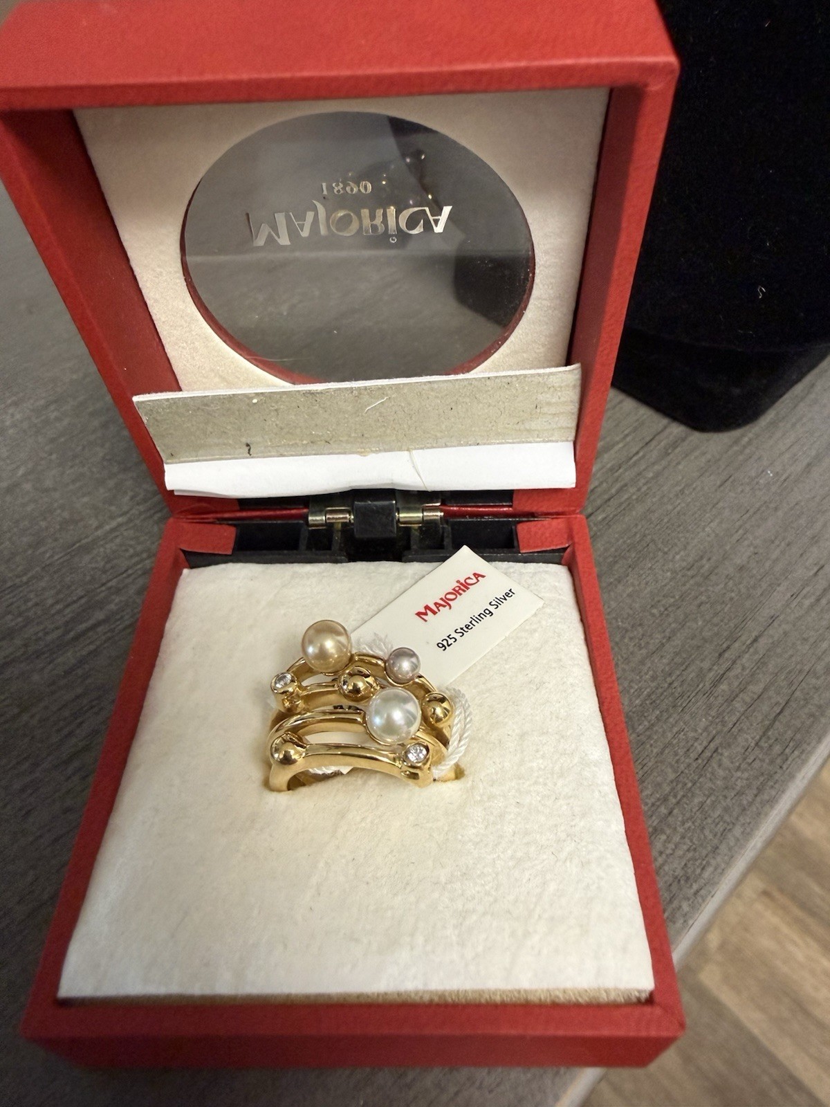 ORIGINAL CASE MAJORCA 925 STERLING SILVER Faux PEARL RING Planet 7.5