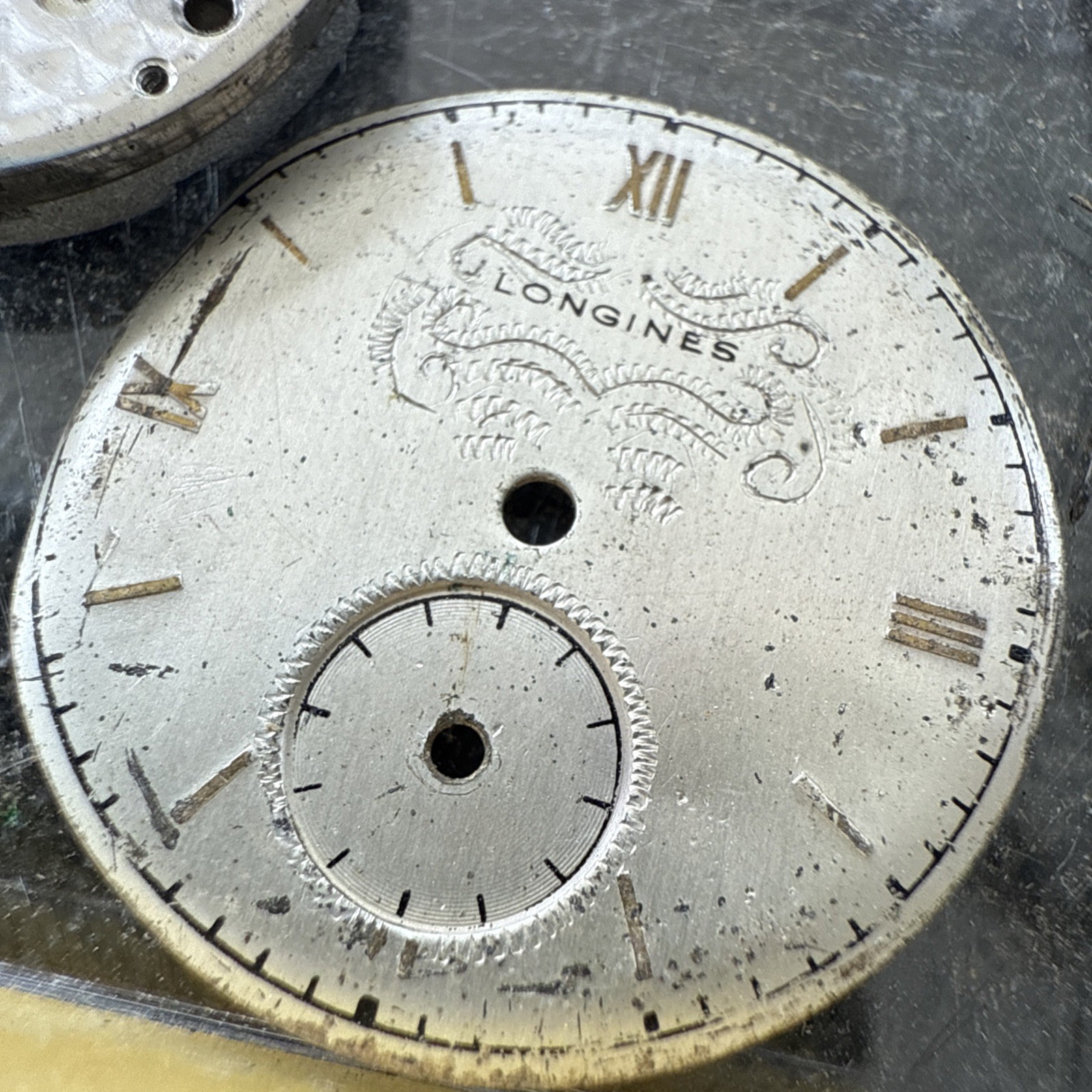 Vintage Longines 10L Movement/Dial/Hands Dial Engraved As Is