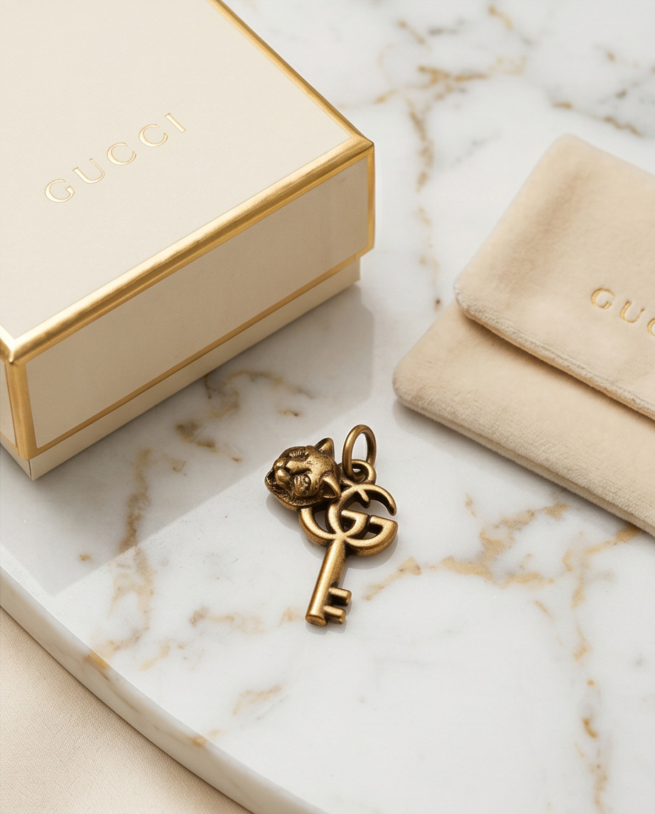 Gucci Pendant Zipper Pull gold stamped key & head of tiger