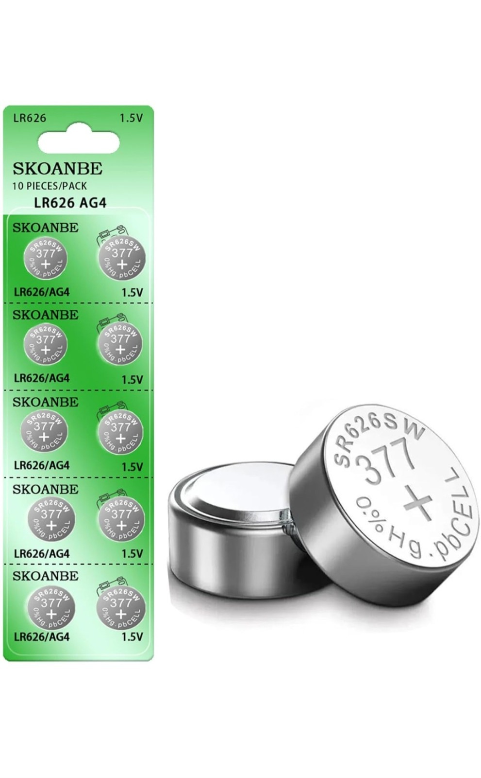 SKOANBE 10Pack SR626SW 377 LR626 AG4 1.5V Watch Battery