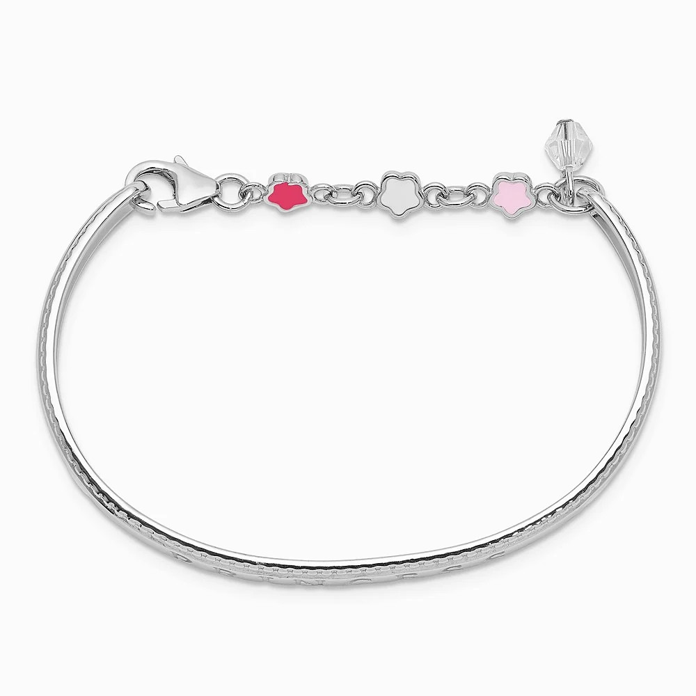 Sterling Silver RH-Plated Enamel & Crystal PRINCESS With Chain Baby Bangle