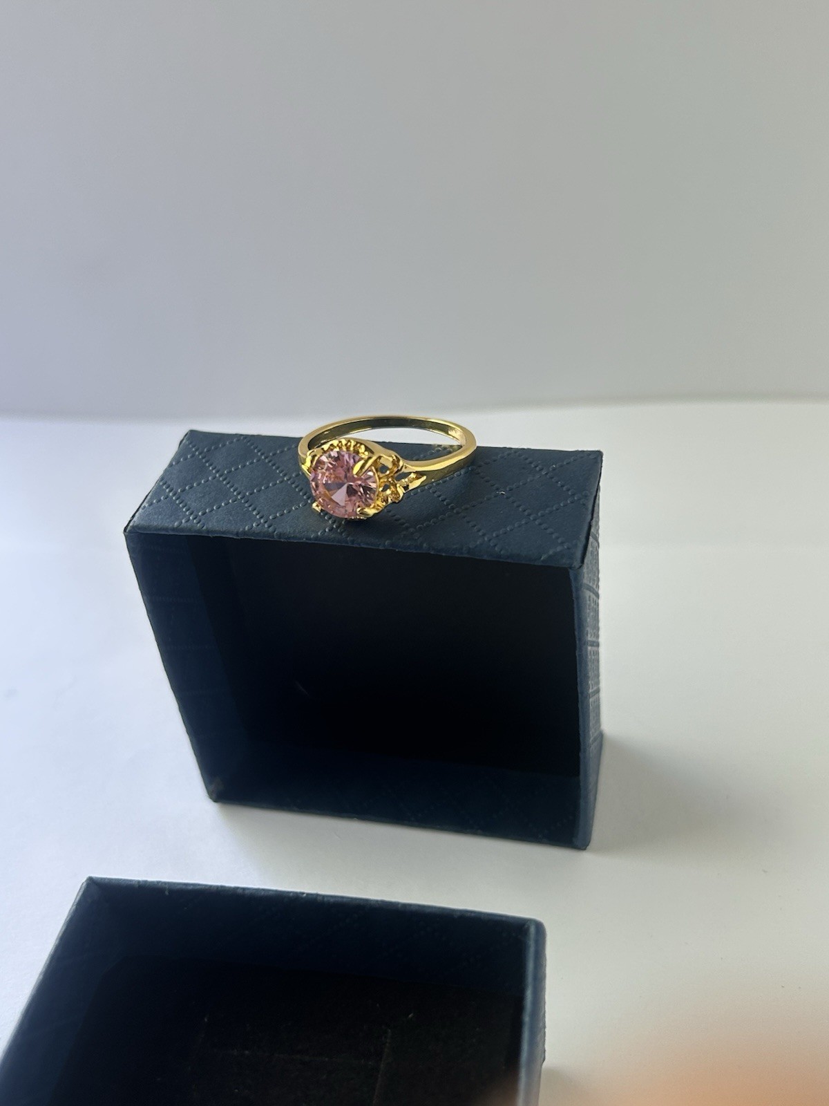 Vintage Pink Cubic Zirconia Ring Gold Plated Womens Size 9.5