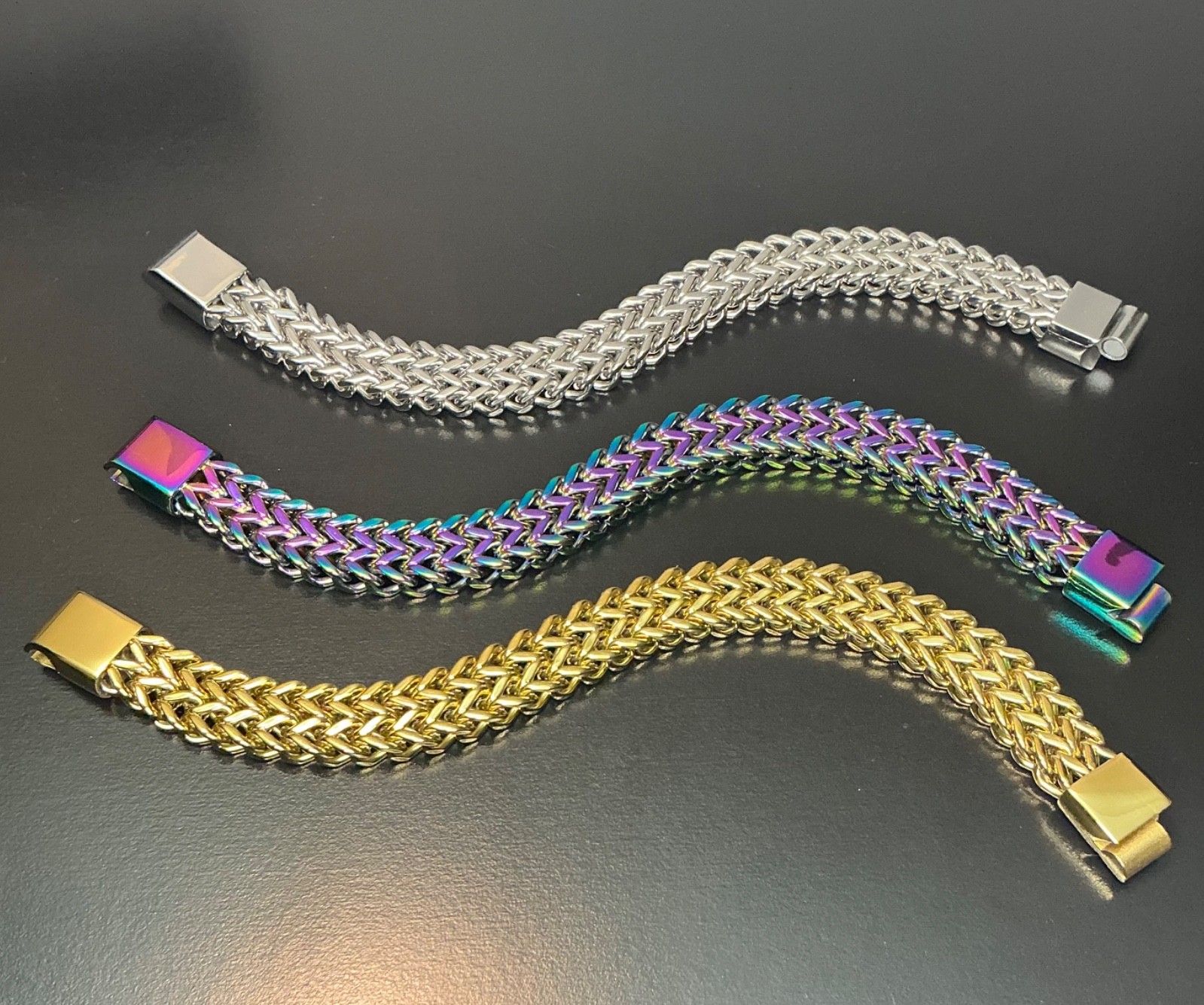 New Bracelet Hip Hop Men Women Gift Teen 8 Inches Iridescent Gold Colorful