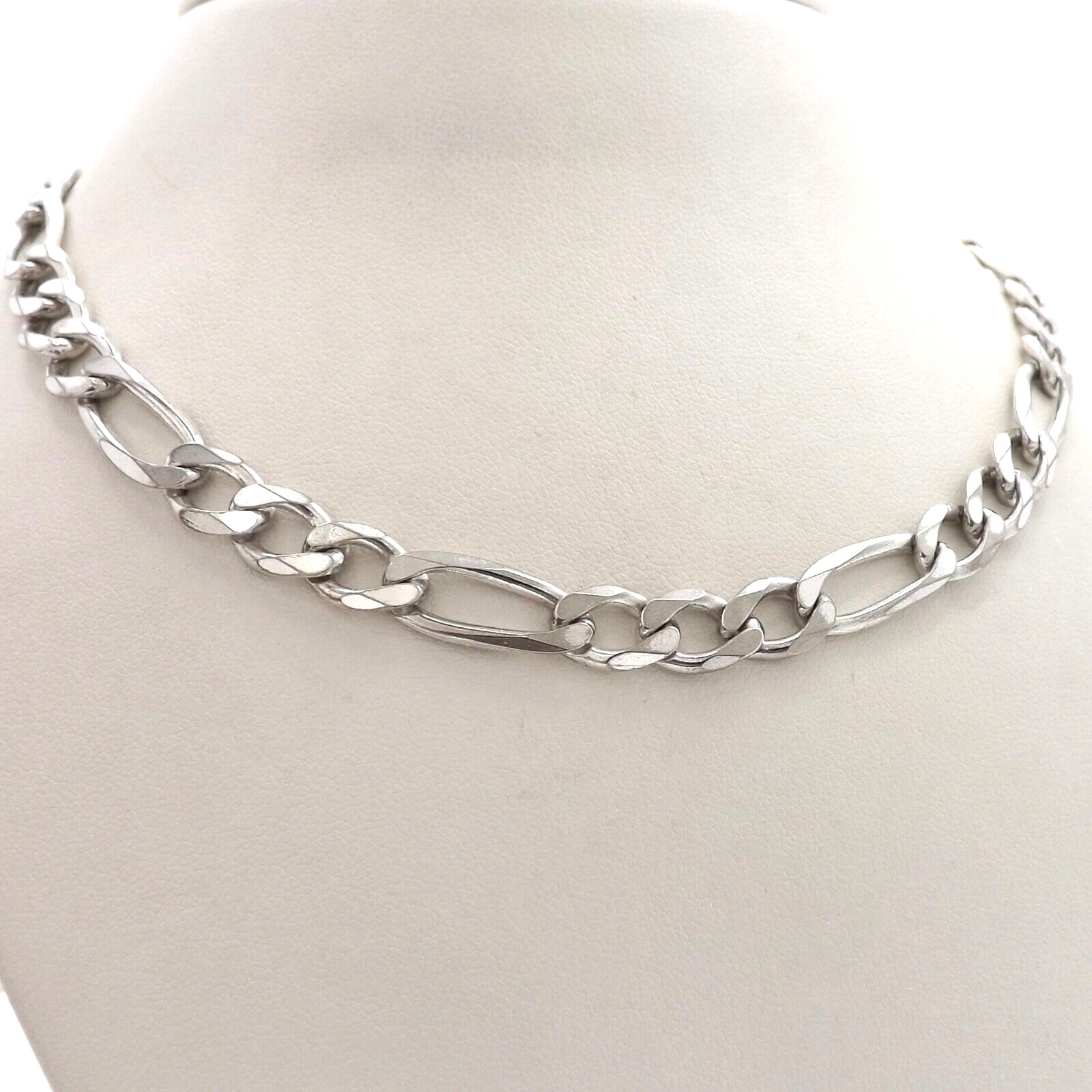 Sterling Silver Figaro Link 8mm Chain Necklace 925 Italy 30in Long Slip On 59gr