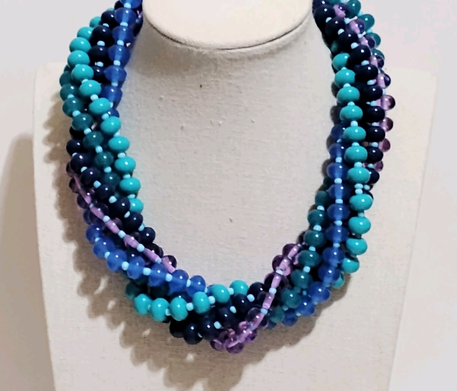 Dana Buchman Multistrand Beaded Statement Necklace Twisted Chunky Purple Teal