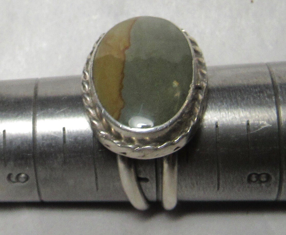 HORIZONTAL Navajo Sterling Silver Oval Landscape Agate Jasper Ring 6.7 Gram sz.7