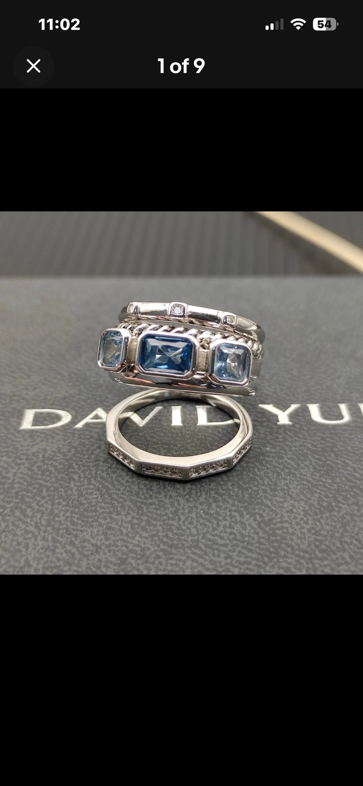 DAVID YURMAN 925 Sterling Silver Blue Topaz Cable Stack Ring size 8