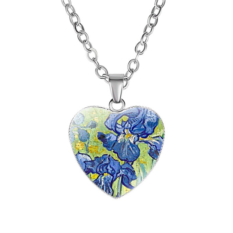 Fashion Jewelry Necklace Van Gogh Heart Shaped Pendant Necklace 45cm+5cm