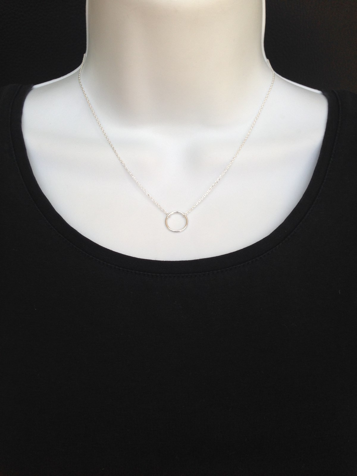 Sterling Silver 925 Open Circle Pendant Necklace 11mm(0.43″) 15.5-17.5″