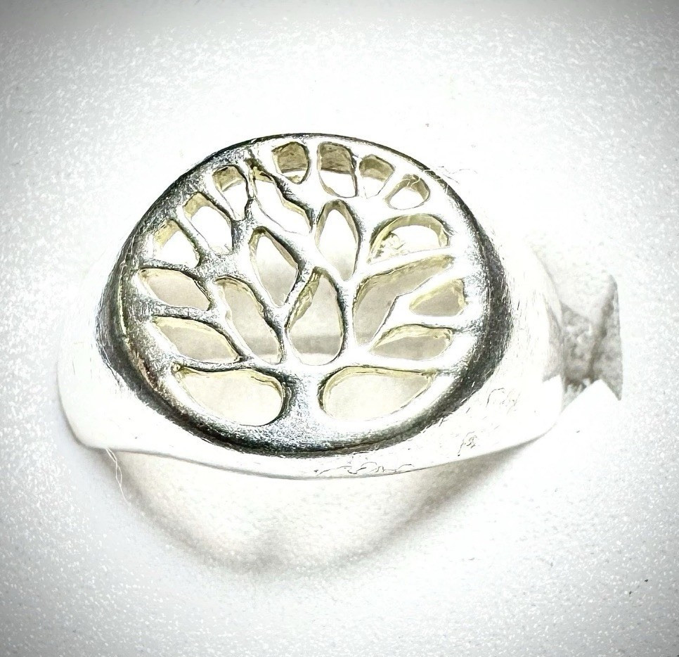 Stamped Sterling Silver .925 Tree of Life Round Signet Band Ring • Size 7