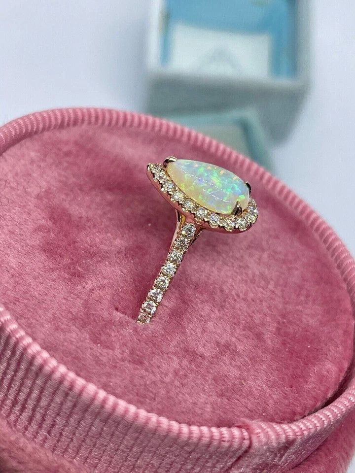 2Ct Pear Lab Created Fire Opal Fancy Engagement Ring In 14K Yellow Gold Plated