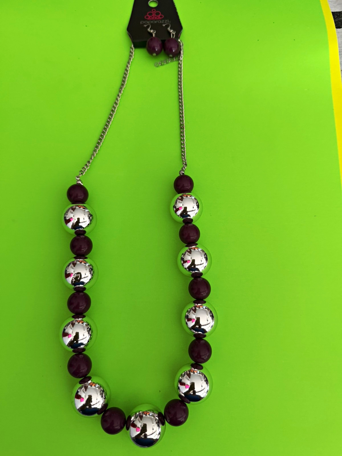 Paparazzi Silver Tone Beaded Necklace, Clear & Black Round Beads, Cable Chain