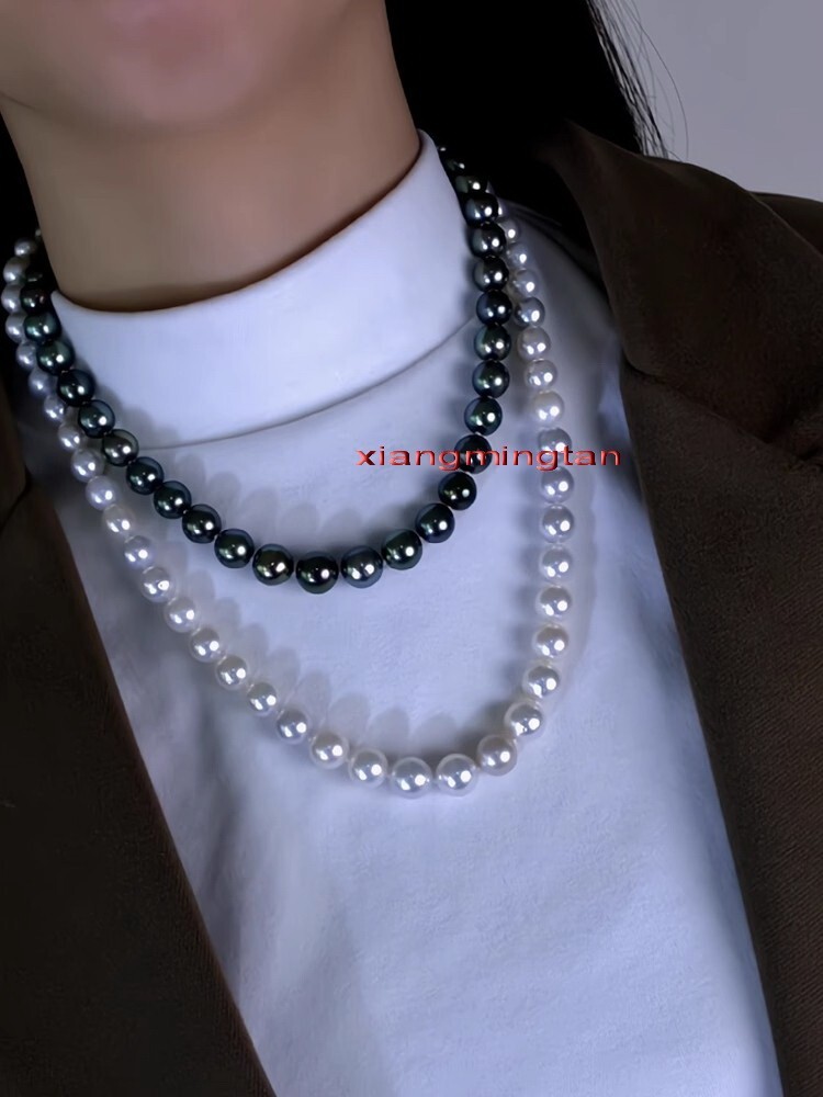AAAAA long 38”10-11mm REAL South sea black white multicolour pearl necklace 14K