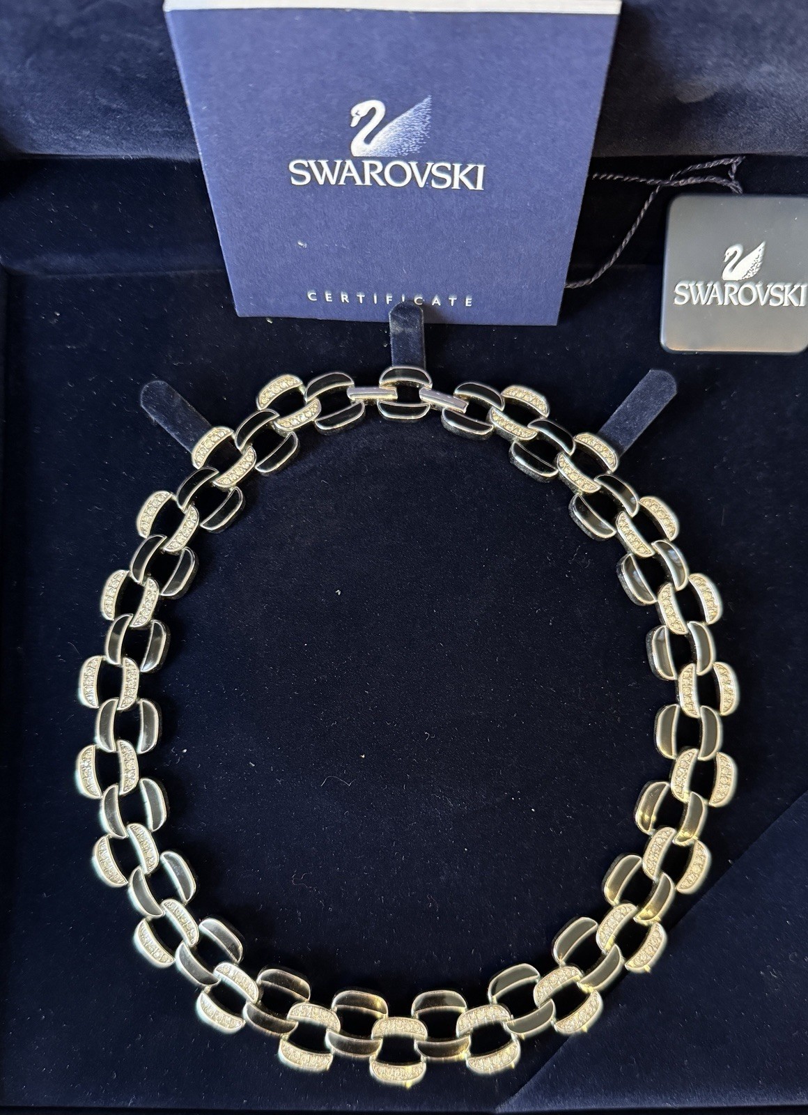 Swarovski Rhodium-Plated Stainless Steel Black White Crystal Collar Necklace