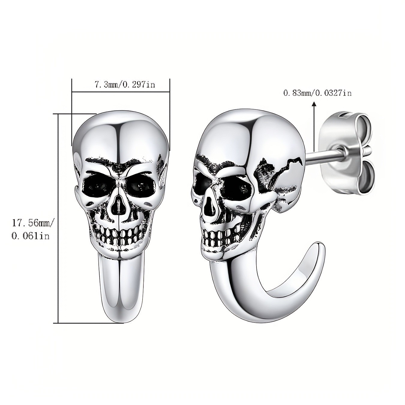 Lion Dance Punk Skull Stud Earrings Eco-Friendly Copper Silver Gold Black