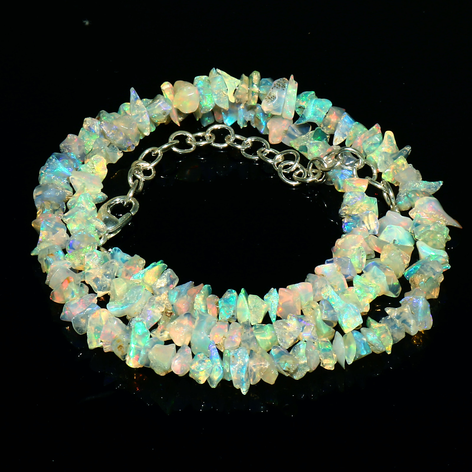 Natural Ethiopian Welo Fire Opal Raw Uncut Beaded Gemstone Necklace 16 Inches