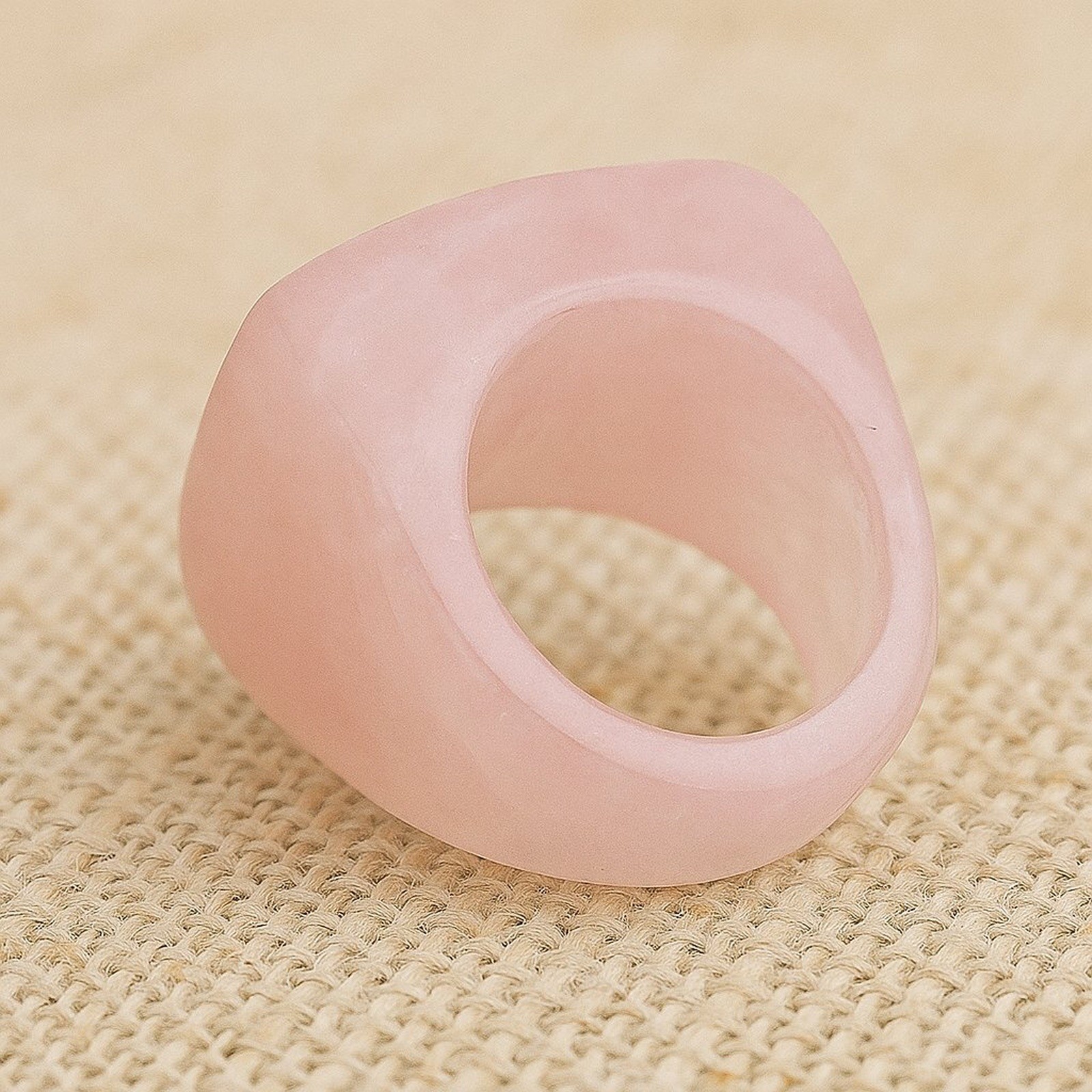 Rose Quartz Ring Ladies Natural Stone Solid Polished Statement Jewellery Pink