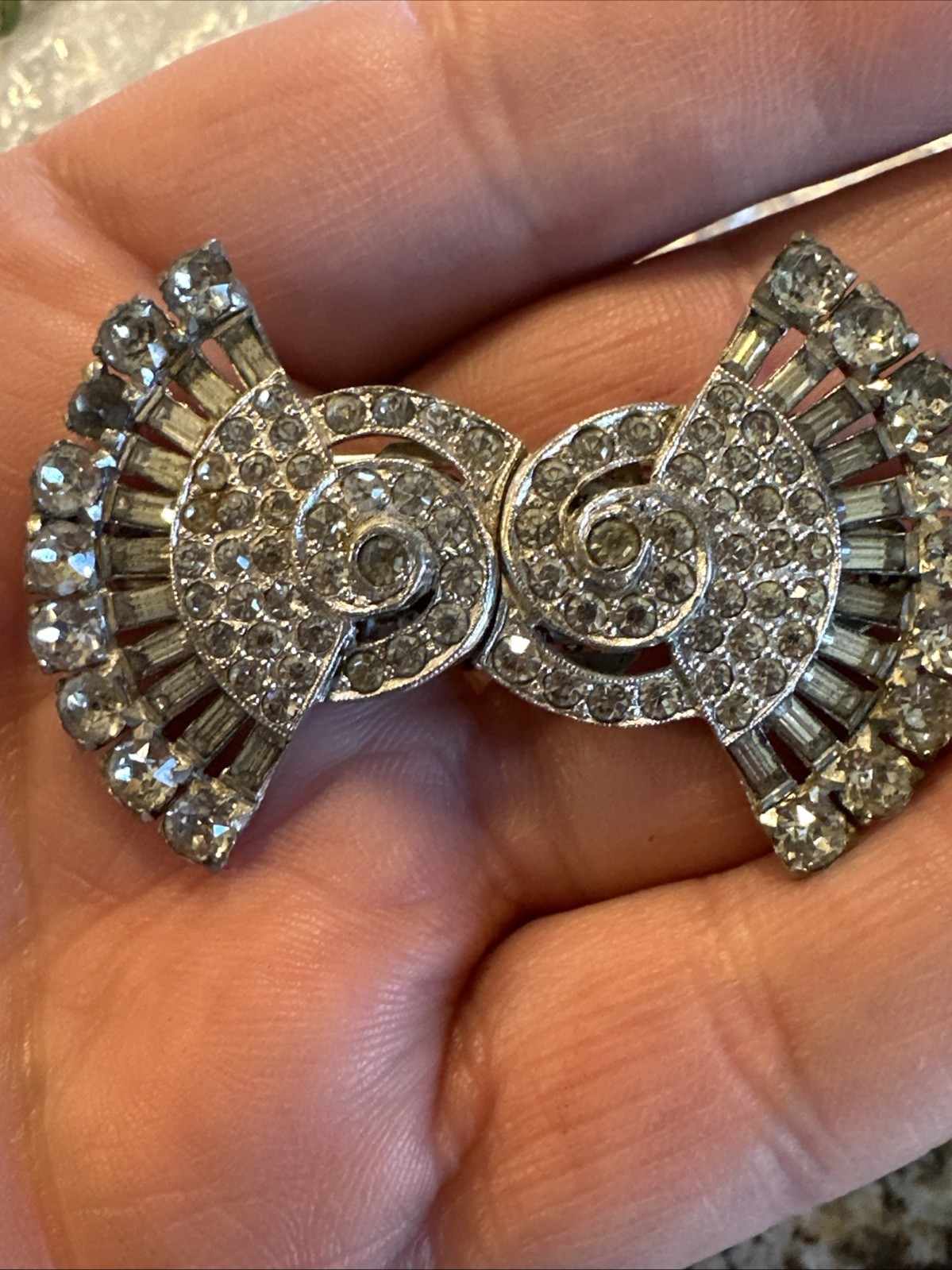 VINTAGE CORO DUETTE Brooch Dress Clip SET Rhinestone Art DECO 1930s