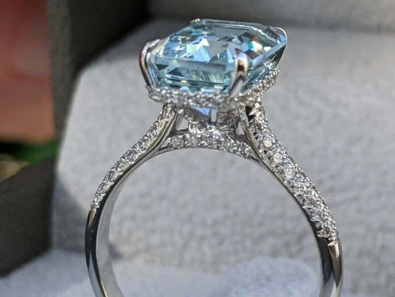 3.00 Ct Radiant Cut Natural Topaz & Diamond Wedding Ring 925 Sterling Silver