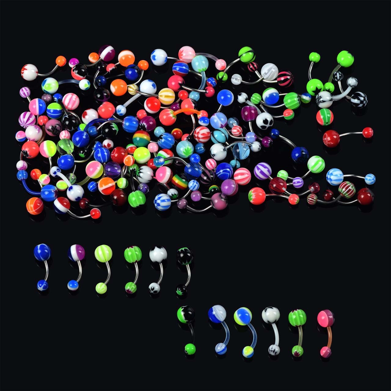 100pcs Belly Button Navel Rings Lot 14g Mix Color Stainless Barbell Wholesale
