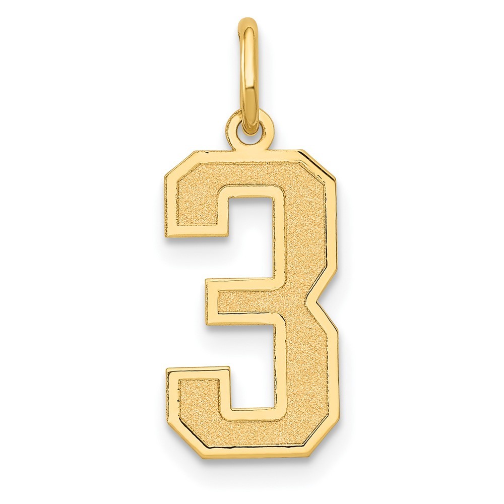 10k Yellow Gold Medium Satin Number 3 Charm Pendant 0.27g