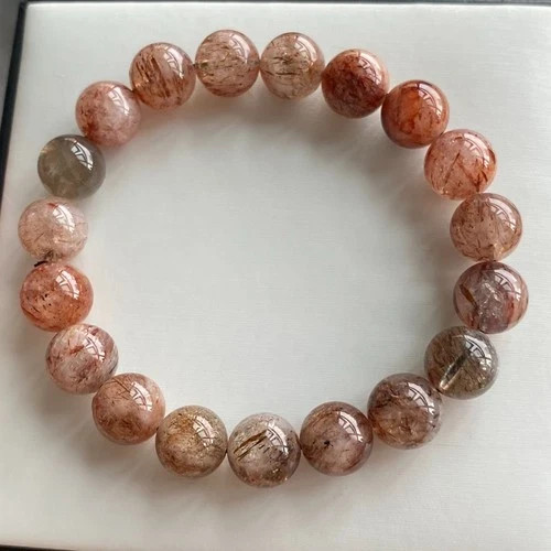 10.6mm Natural Black Gold Rutilated Super 7 Quartz Crystal Beads Bracelet 1994