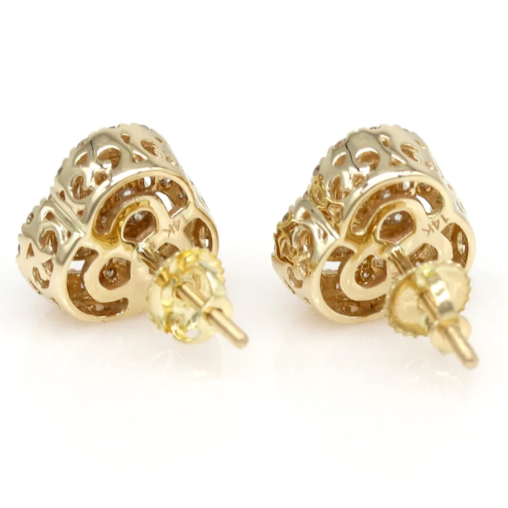 0.89 Carat Round G-H Diamond Micro-pave Clover Earrings Studs in 14k Yellow Gold