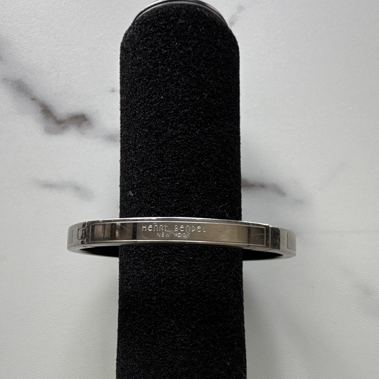Henri Bendel New York Signed Silver Tone Hinged Bangle Cuff Bracelet