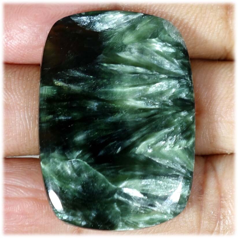44.85 Cts Natural Cushion Cabochon Green Seraphinite Chakra Healing Pendant Gems