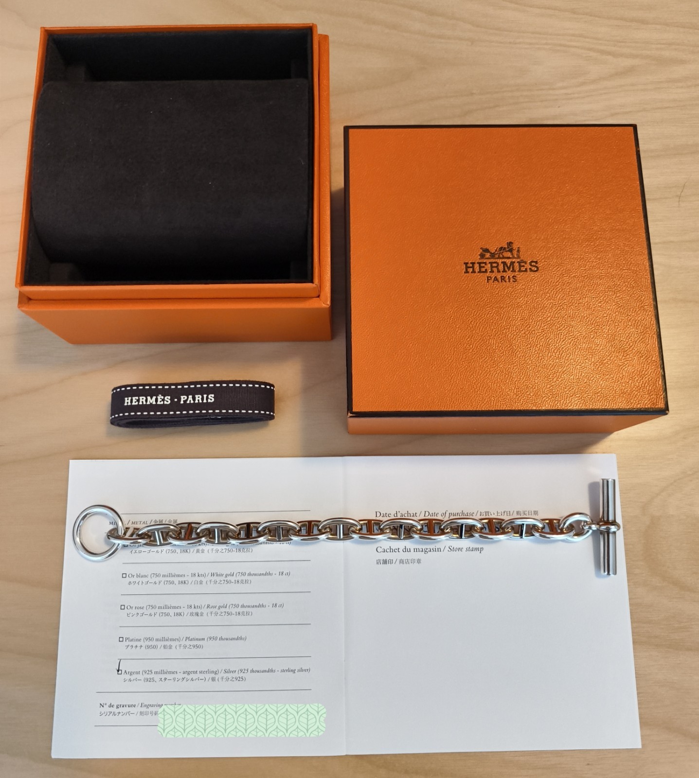 Hermes Sterling Silver Chaine d’ancre Bracelet Medium MM 15 Links 2026 Full Set
