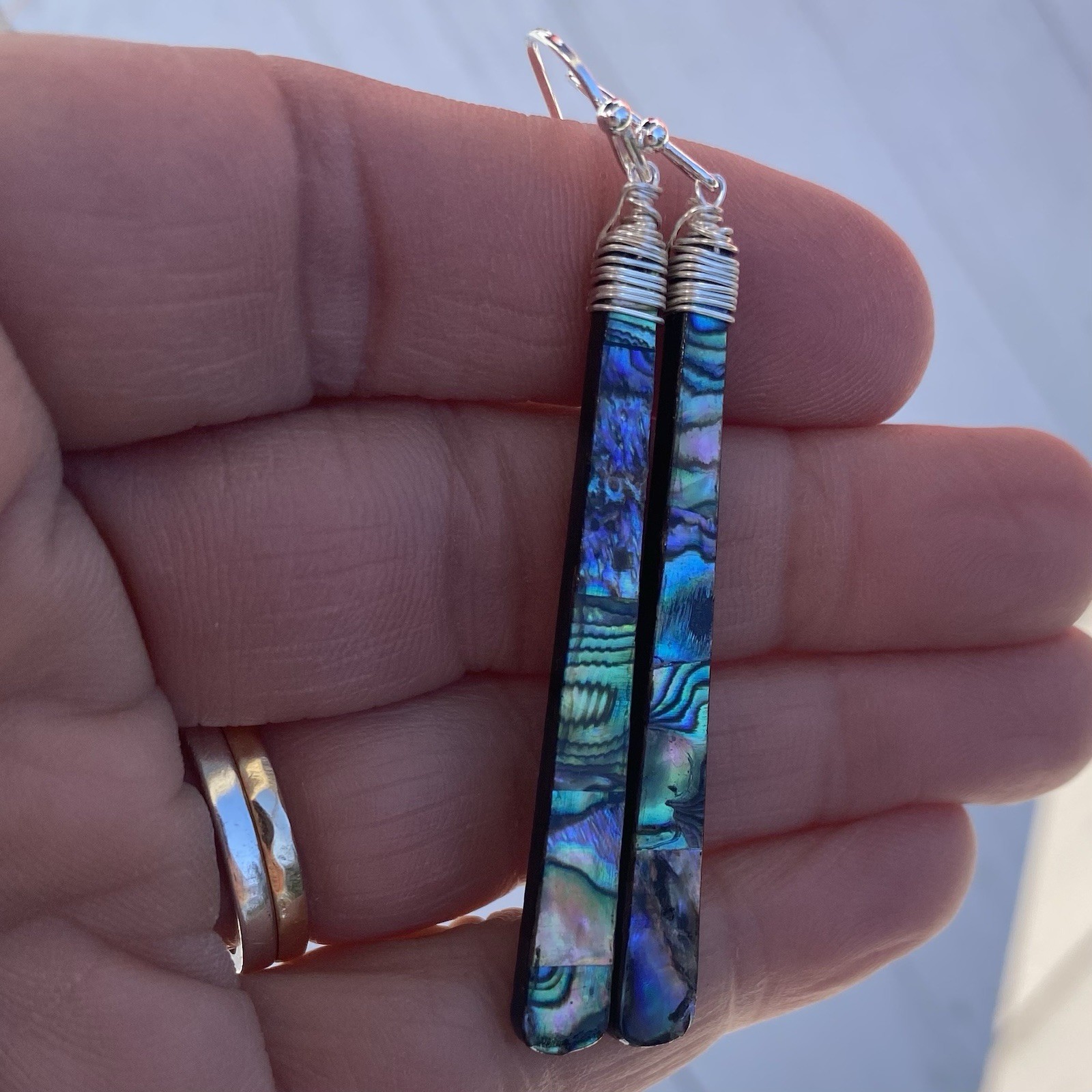 Min Favorit Colorful Abalone Shell & Black Resin Silver Pl Long Artisan Earrings