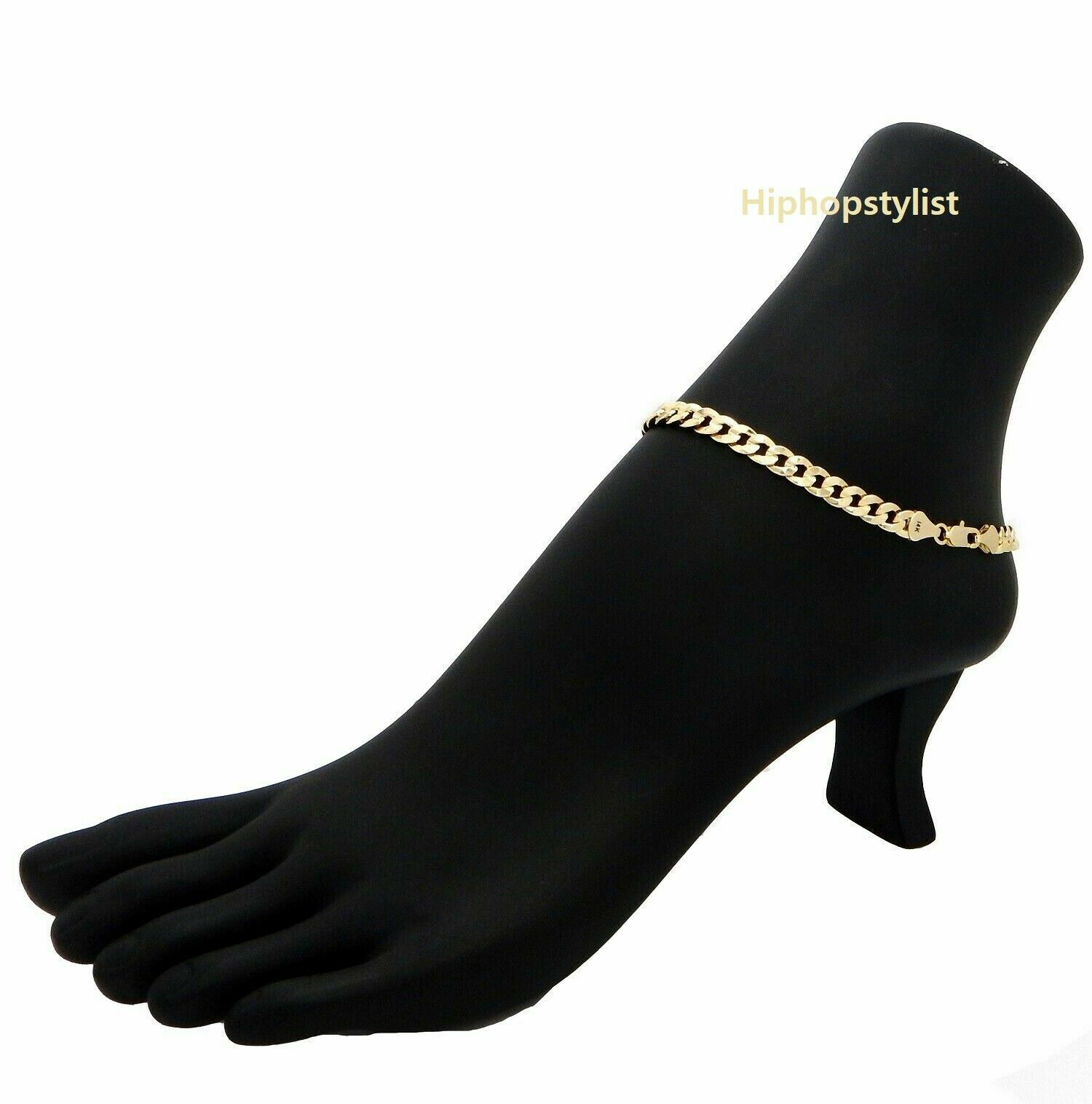 10″ CONCAVE CUBAN CURB LINK CHAIN QUALITY ANKLET BRACELET 14K ITALY GOLD PLATED