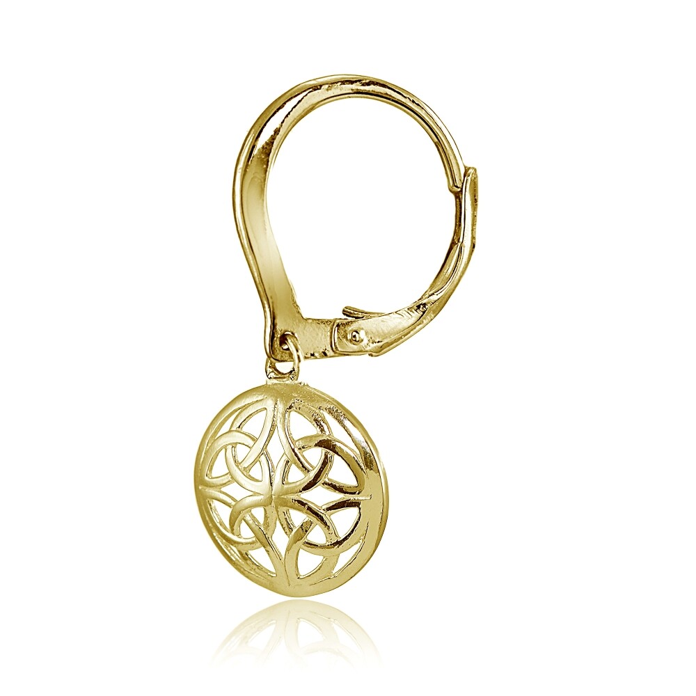 Yellow Gold Flashed 925 Silver Polished Filigree Round Dangle Leverback Earrings