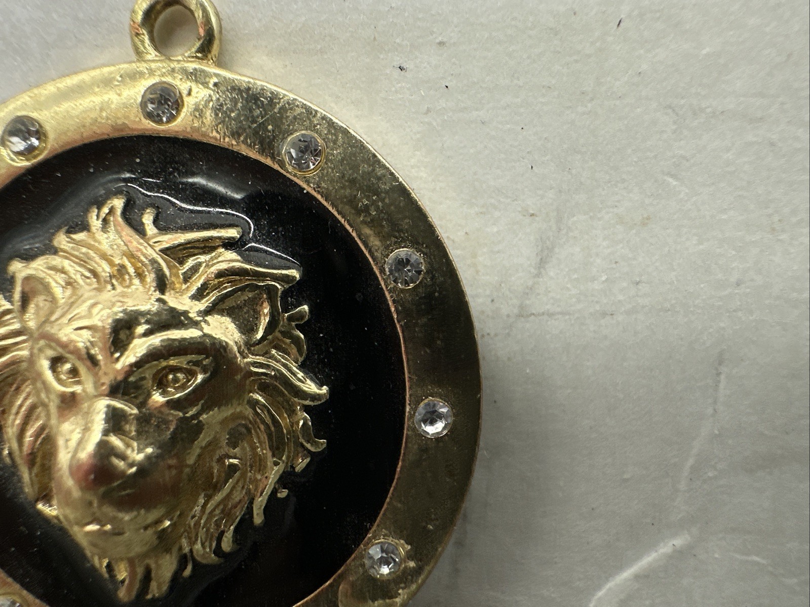 Hip Hop Gold Lion Head Pendant 1 1/4” Gold Color with cubic zirconia diamonds