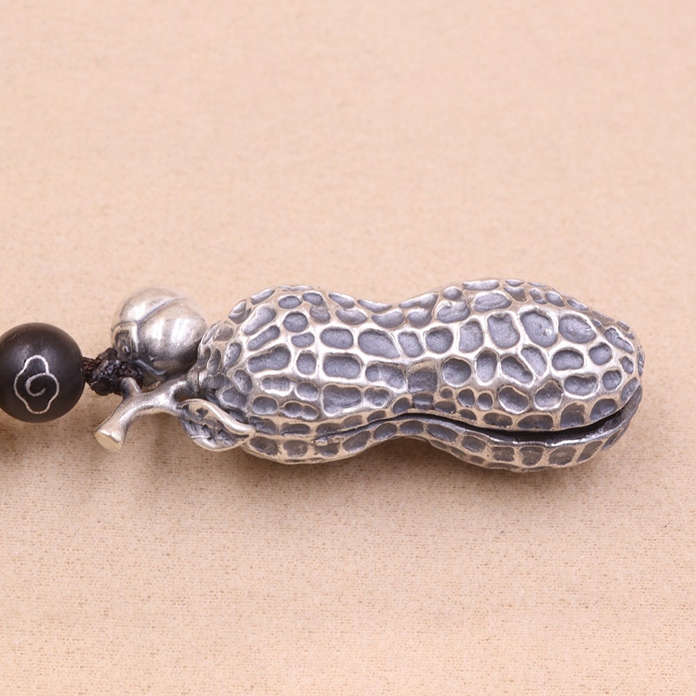 Solid S999 Fine Silver Carved Lucky Persimmon Peanut Pendant 26-27g 48*18mm