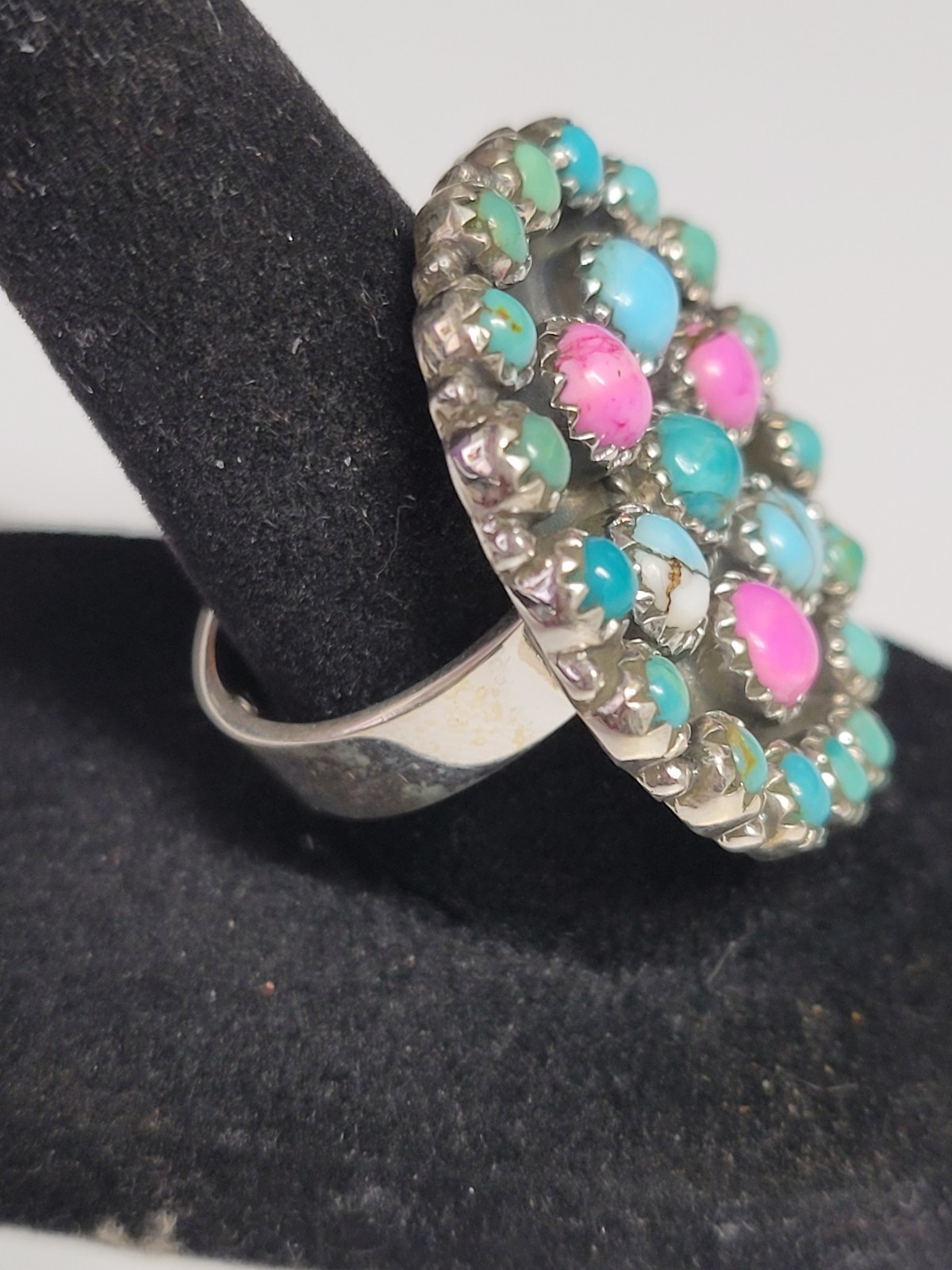 Cotton Candy Kingman Turquoise- Adjustable cluster ring – SS 925 – handmade