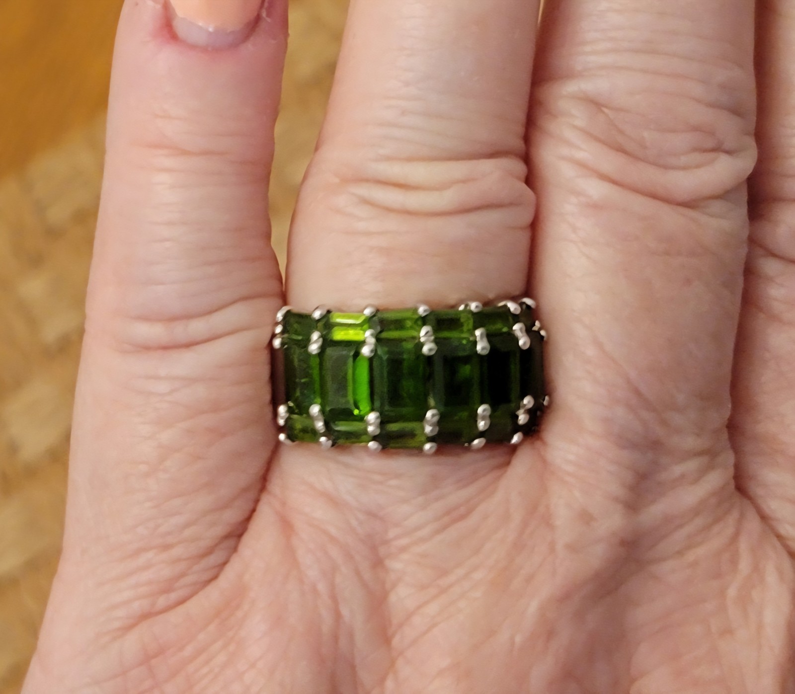 5.82 Ct Emerald Cut Russian Chrome Diopside 925 Sterling Silver Ring Sz 6.75