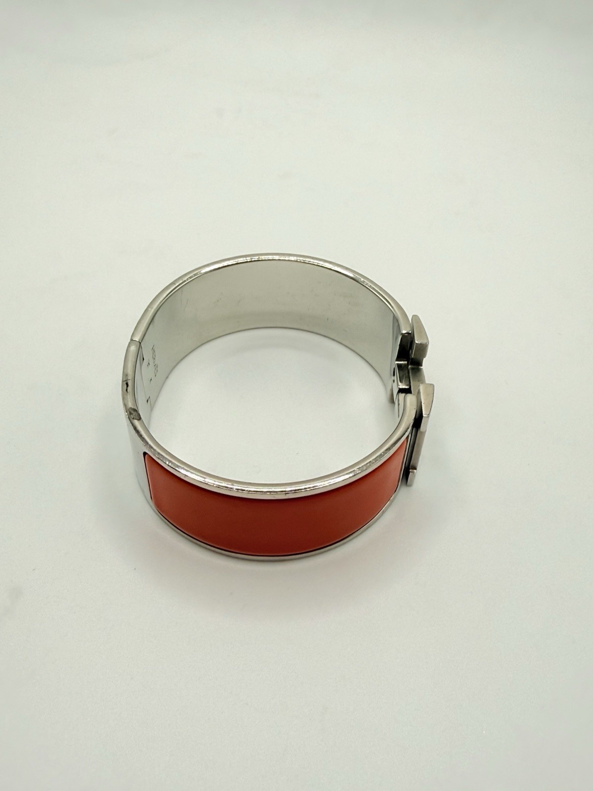 Hermès Clic Clac H Bracelet Orange Enamel Palladium Silver Tone Box Pouch 1 in