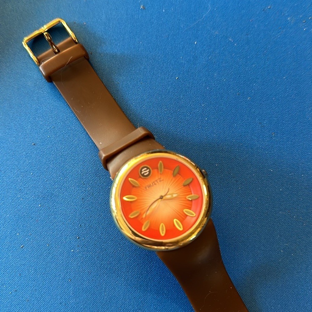 EUC Philip Stein Fruitz watch – blood orange with brown band – natural frequency