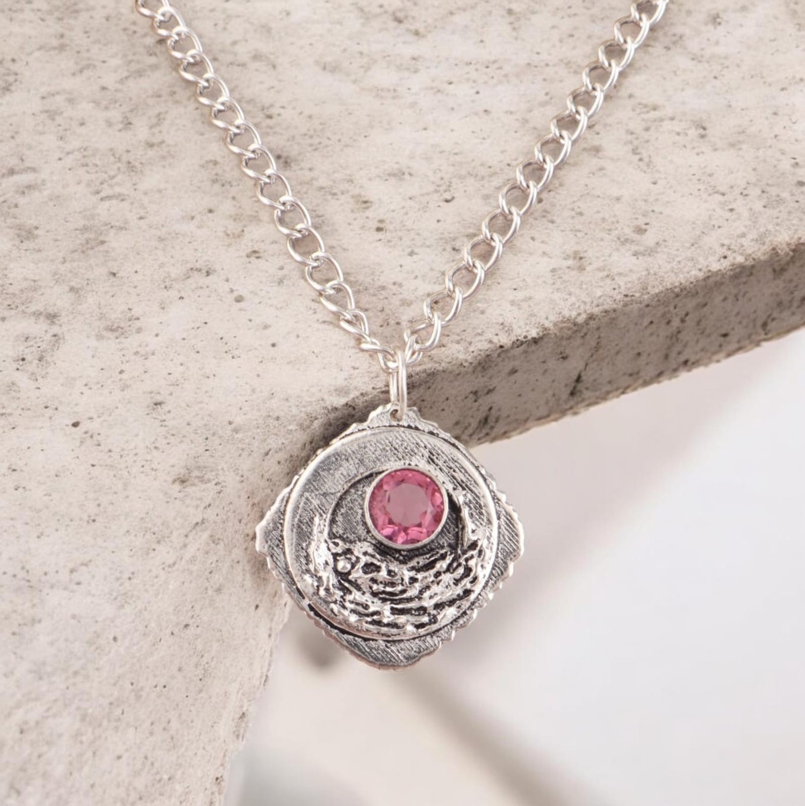 Women’s 925 Sterling Silver Natural Pink Tourmaline Stone Pendant
