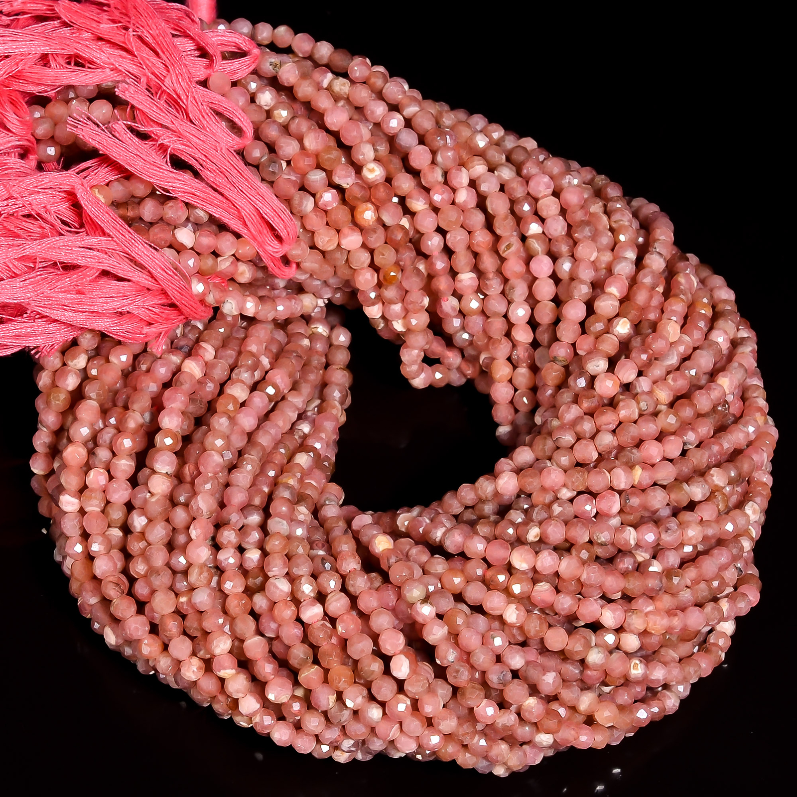 Natural Rhodochrosite Gemstone Round Shape Faceted Beads 4X4mm Strand 13″ EB-549