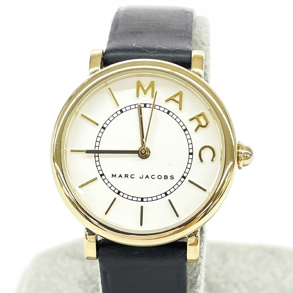 MARC JACOBS Roxy Watch Good Condition Quartz SS Leather MJ1537 Gold Color Black