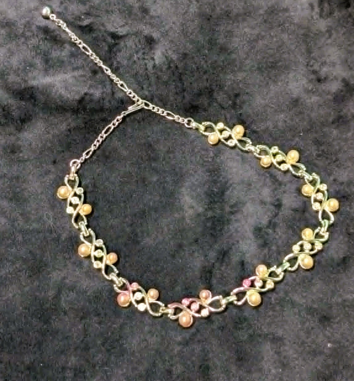Vintage Pastel Pearls and Rhinestone Choker Necklace Fashion Jewelry