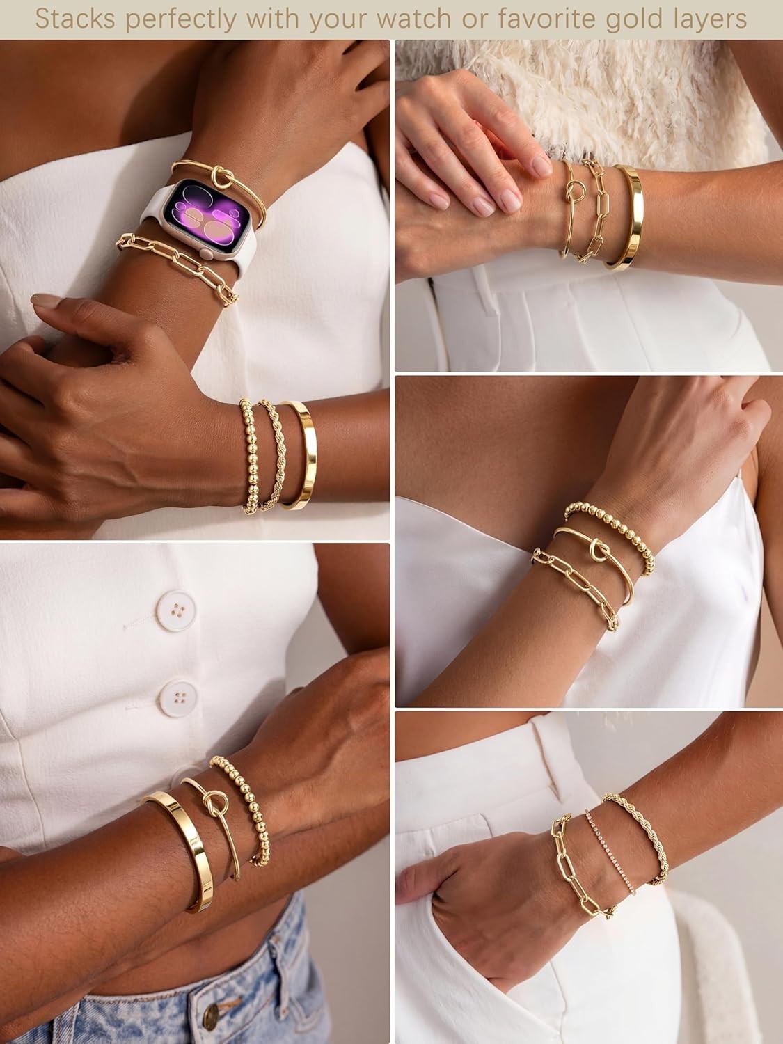 Trendy Stackable Gold Bracelet Set for Women – Non-Tarnish & Waterproof, 3 Count