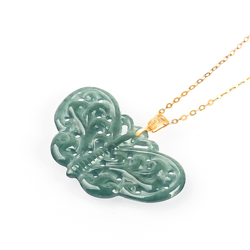 Burmese Jadeite Butterfly Pendant 925 Silver Necklace Natural Jewelry Jade