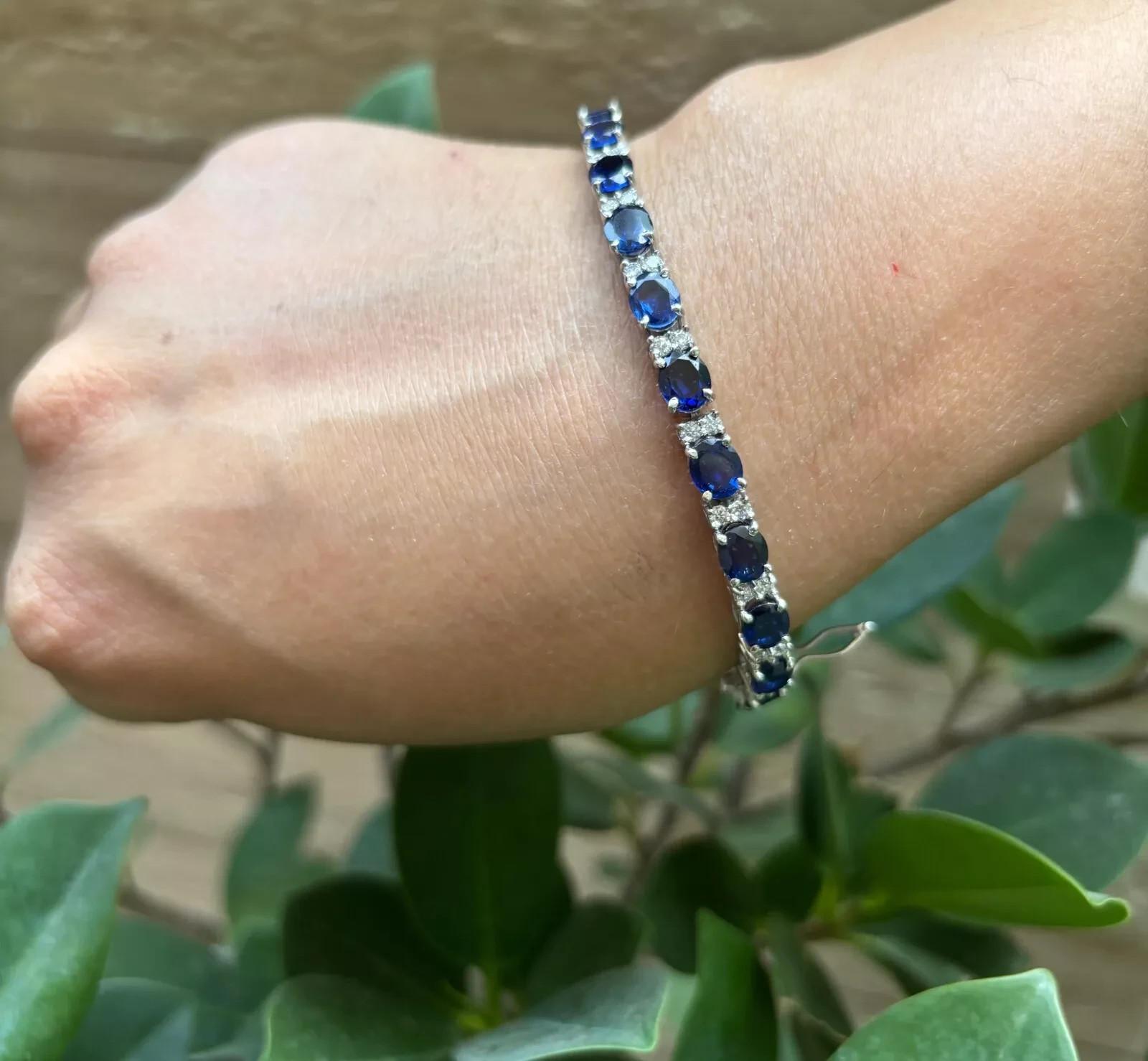 14.00 Ct Oval Natural Sapphire Diamond Tennis Bracelet 14K White Gold 7.5 Inch