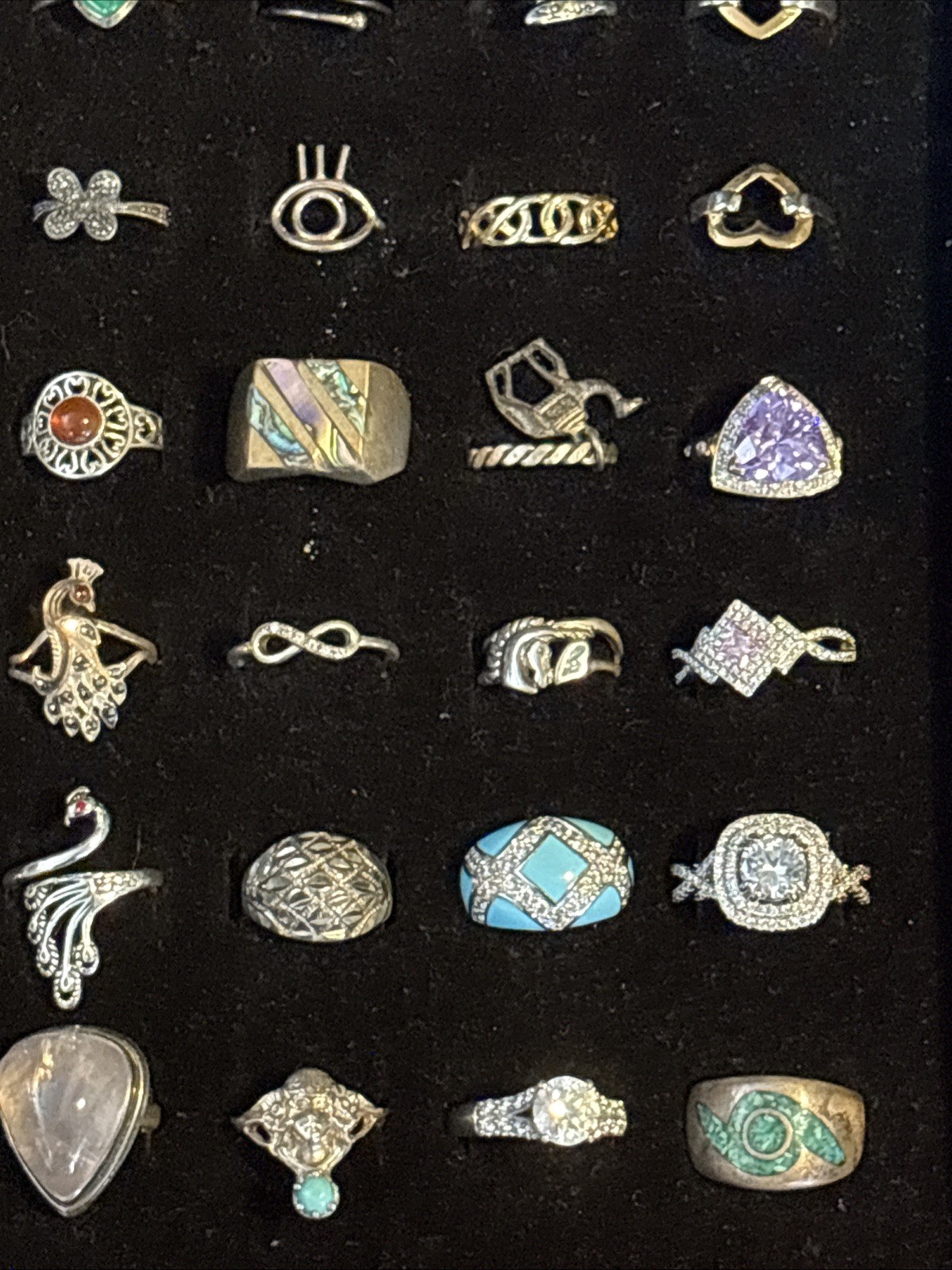 925/ Sterling 72 Rings Of Diff Sizes ,Stones And Styles Vtg / newCollection